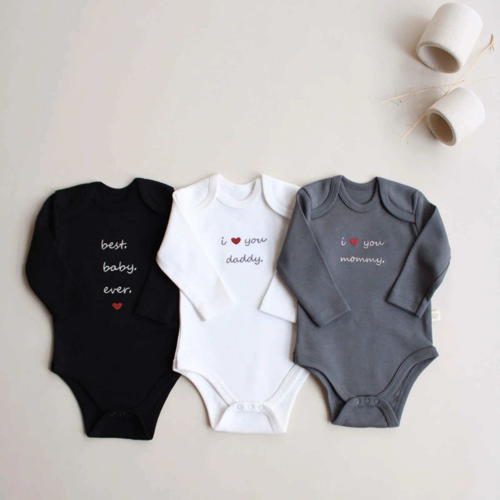 3lü Nakışlı Çıt Çıtlı Uzun Kollu Body Zıbın Set Model 7