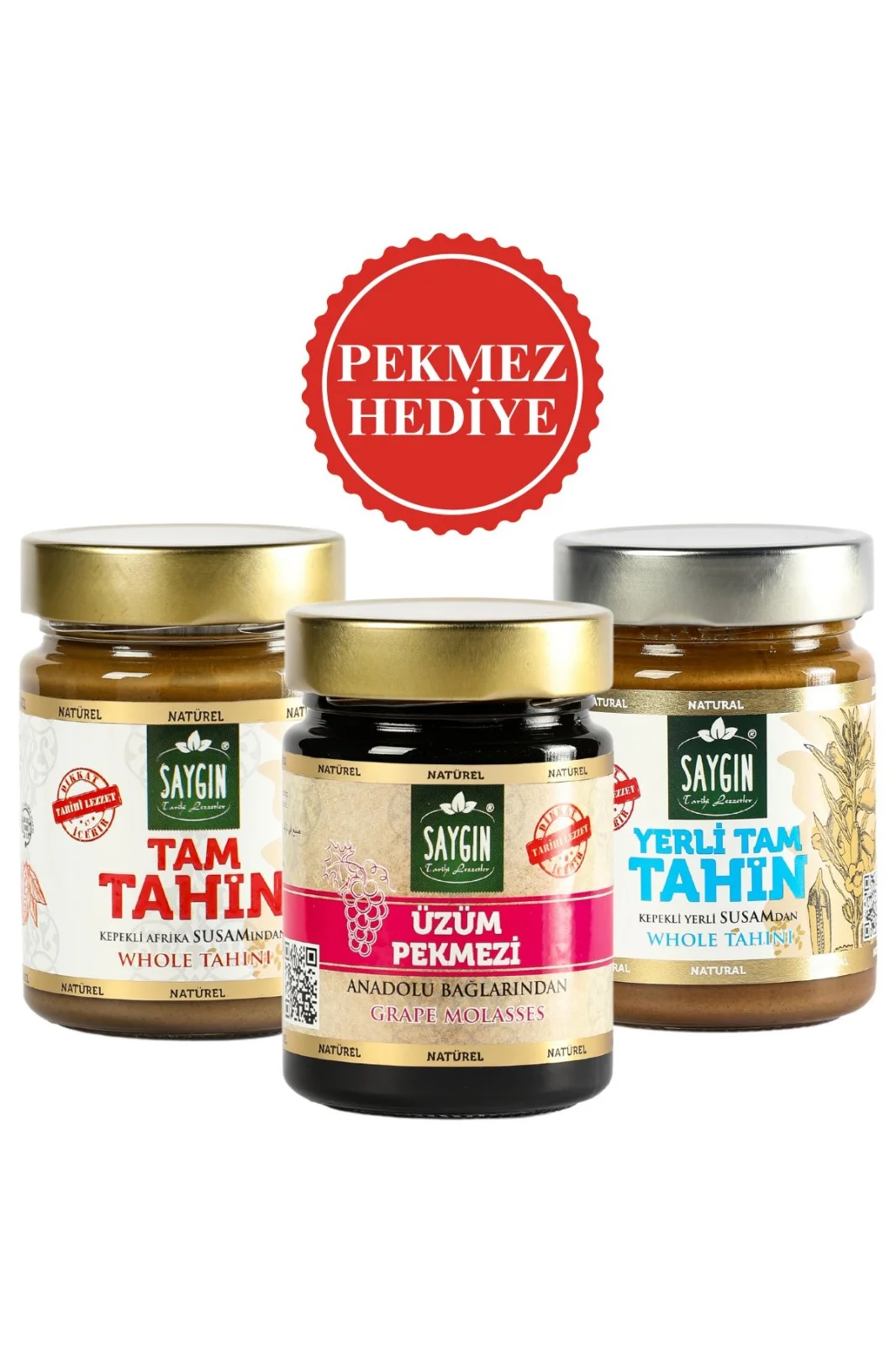 SAYGIN 3'lü Avantajı Tahin + Üzüm Pekmezi Paketi (300 + 300 + 400 Gr)