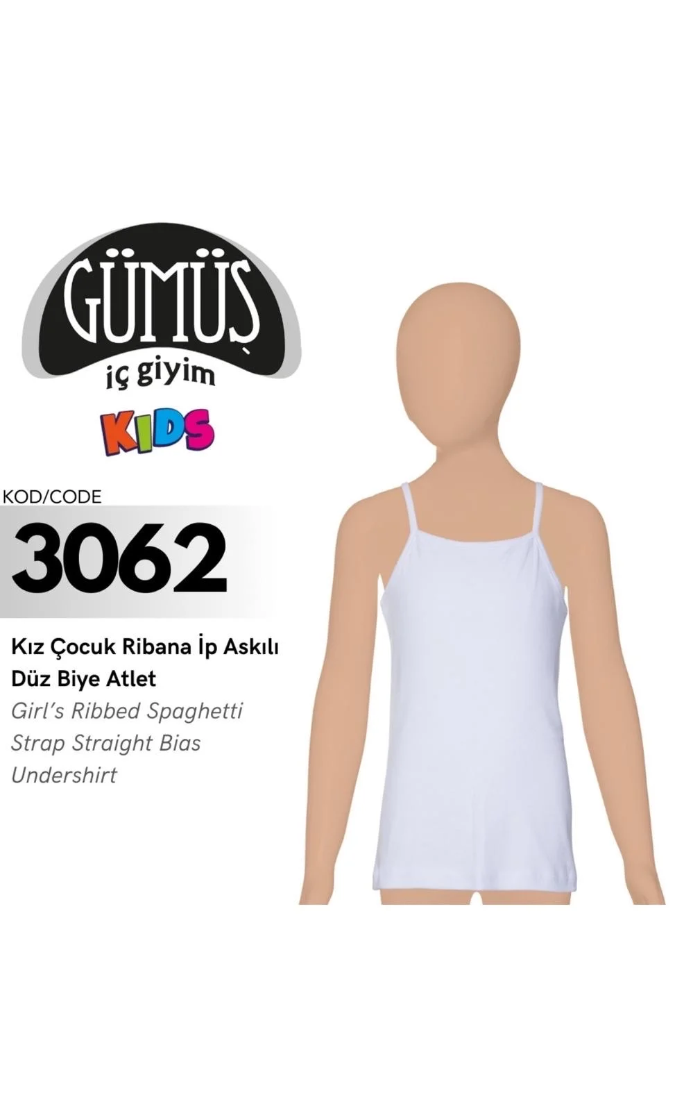 3062 Gmş Kız Çocuk Ribana İp Askılı Düz Biye Atlet 6 Adet