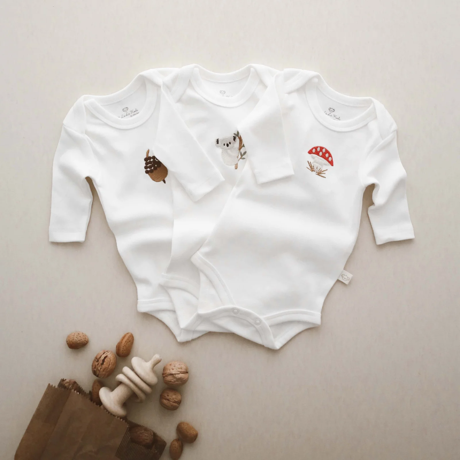 3lü Nakışlı Çıt Çıtlı Uzun Kollu Body-zıbın Model 1