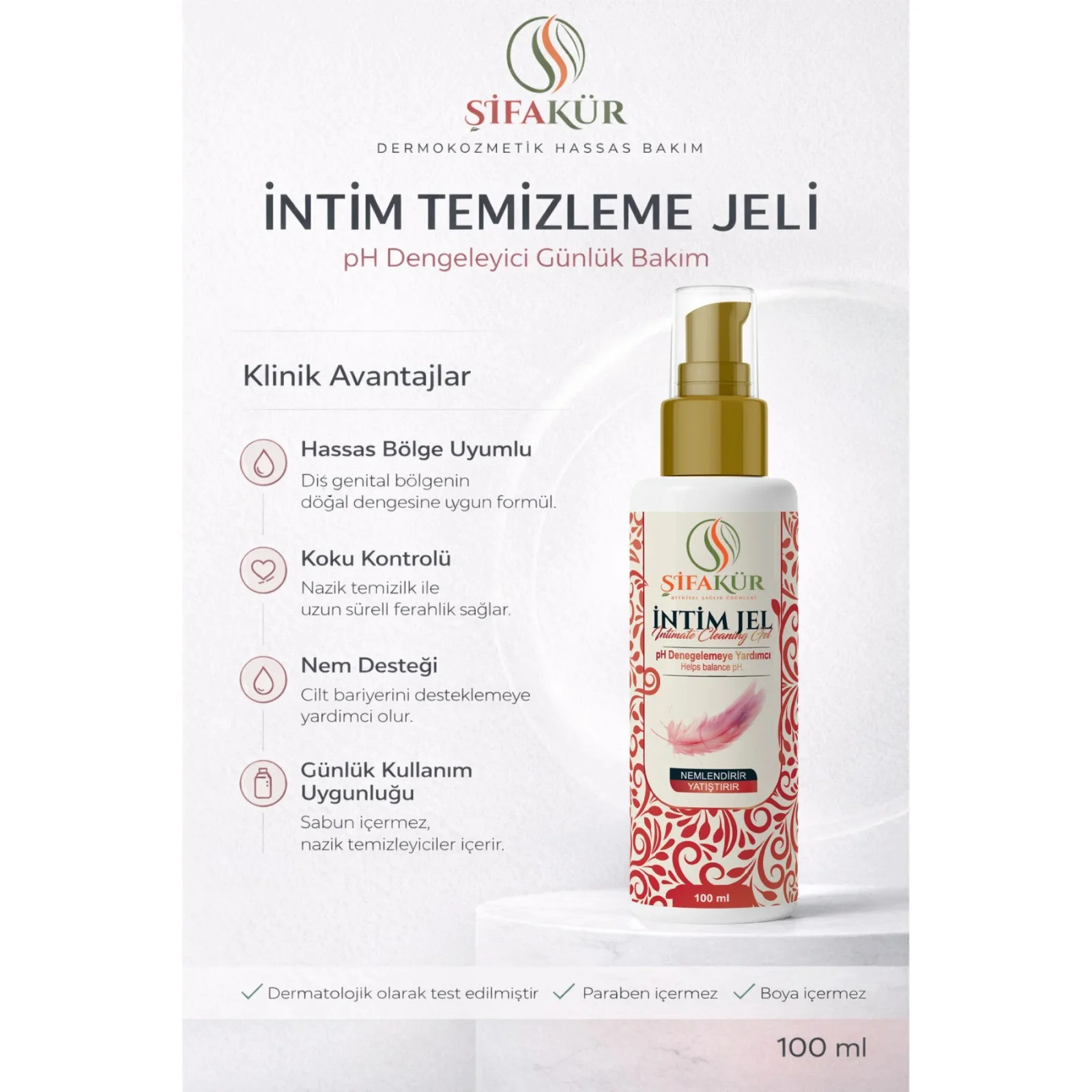 Şifakür İntim Temizleme Jeli pH Dengeli Hassas Bölge Bakım 100ml