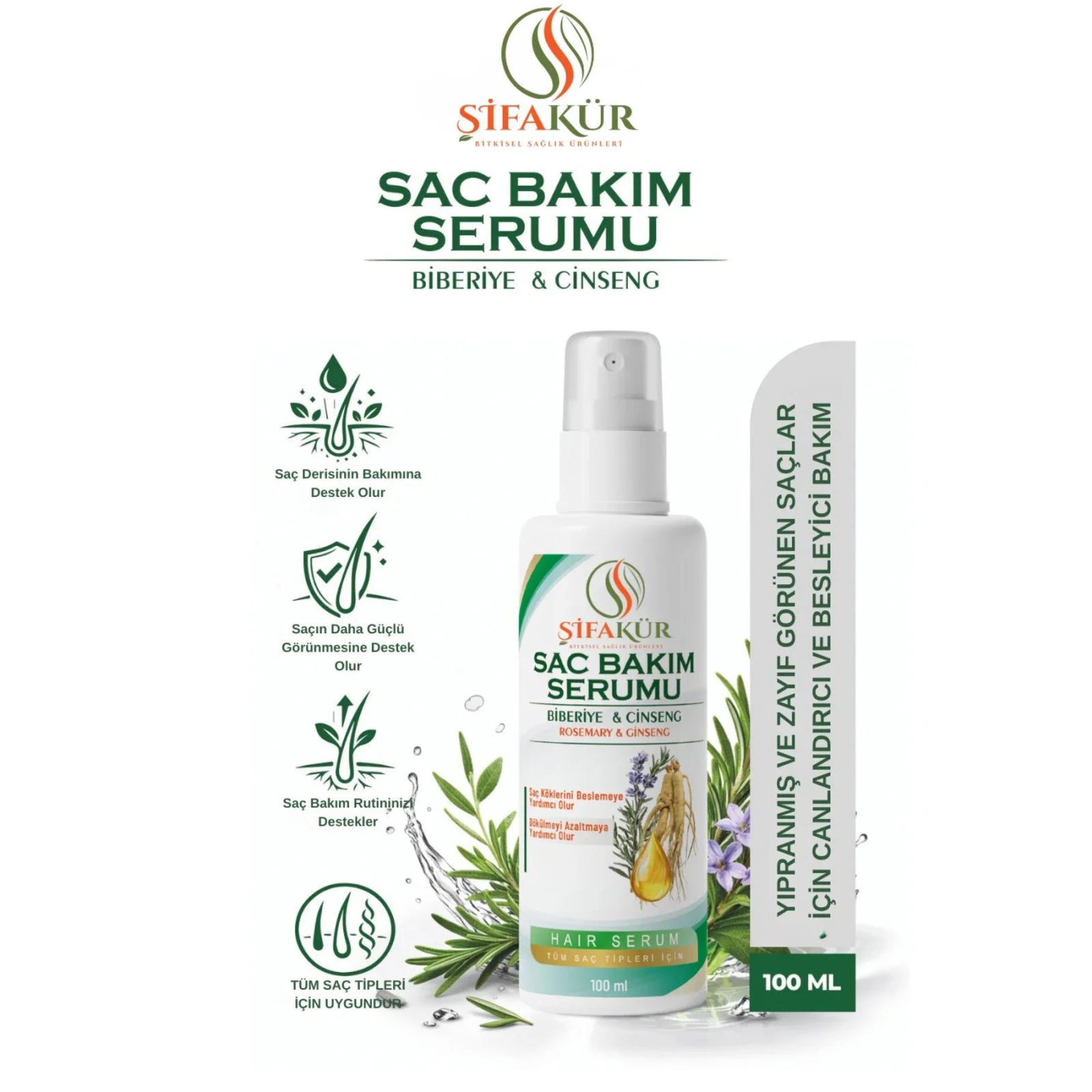 Şifakür Saç Bakım Serumu Biberiye Ginseng Biotin Keratinli Canlandırıcı 100ml