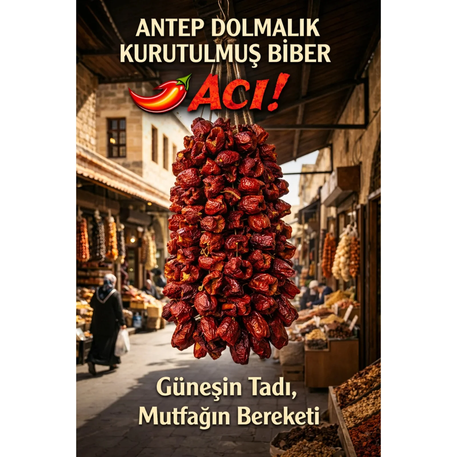 Şifakür Antep Acı Dolmalık Biber 50 Adet Güneşte Kurutulmuş Doğal Yöresel Lezzet