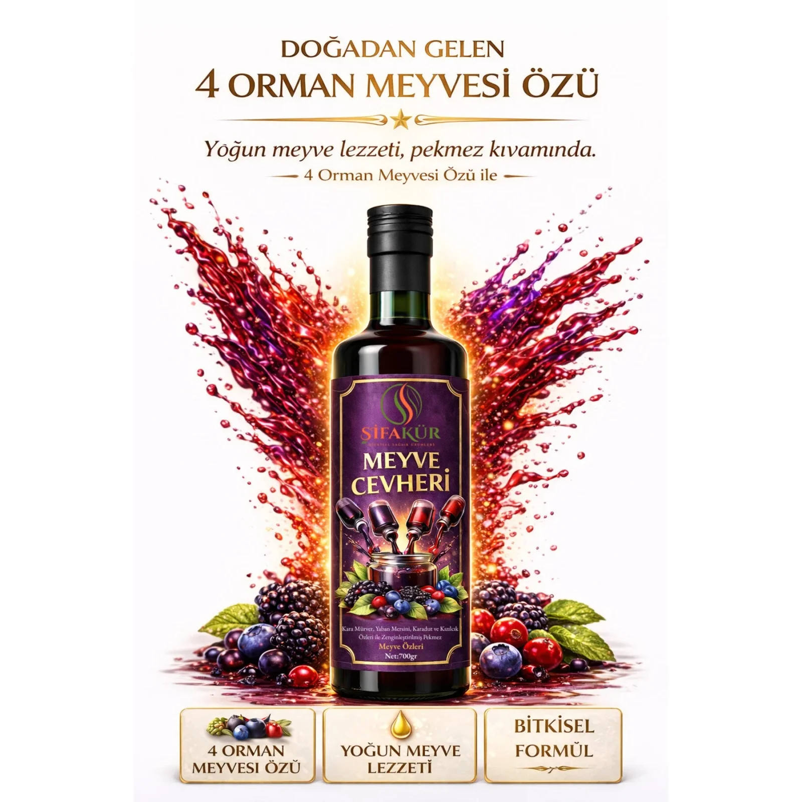 Şifakür Meyve Cevheri Pekmez 4 Orman Meyveli 700g Kahvaltılık ve Tatlı Lezzeti