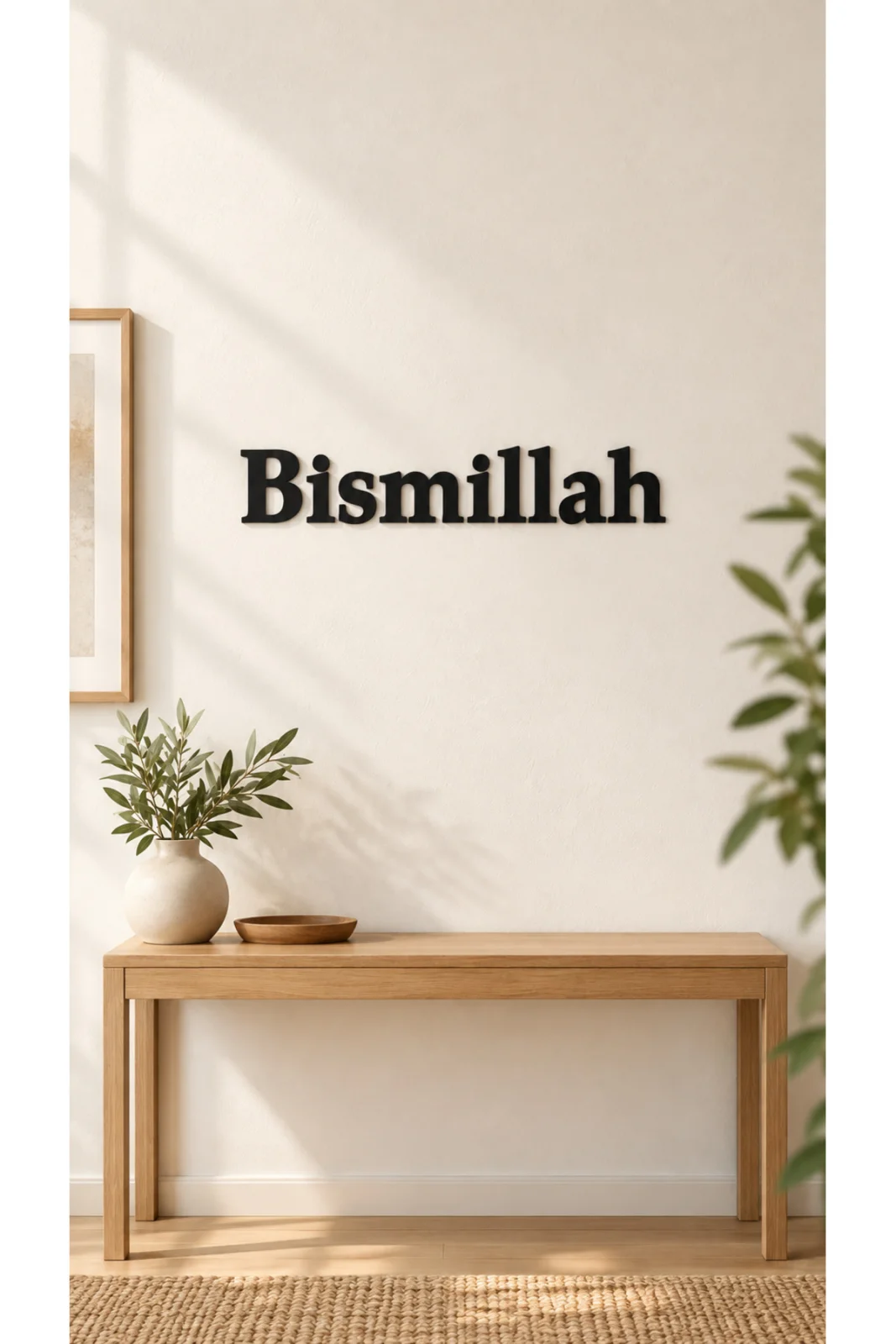Bismillah Yazılı Duvar Dekoru 120 × 20 cm – Siyah MDF İslami Duvar Süsü