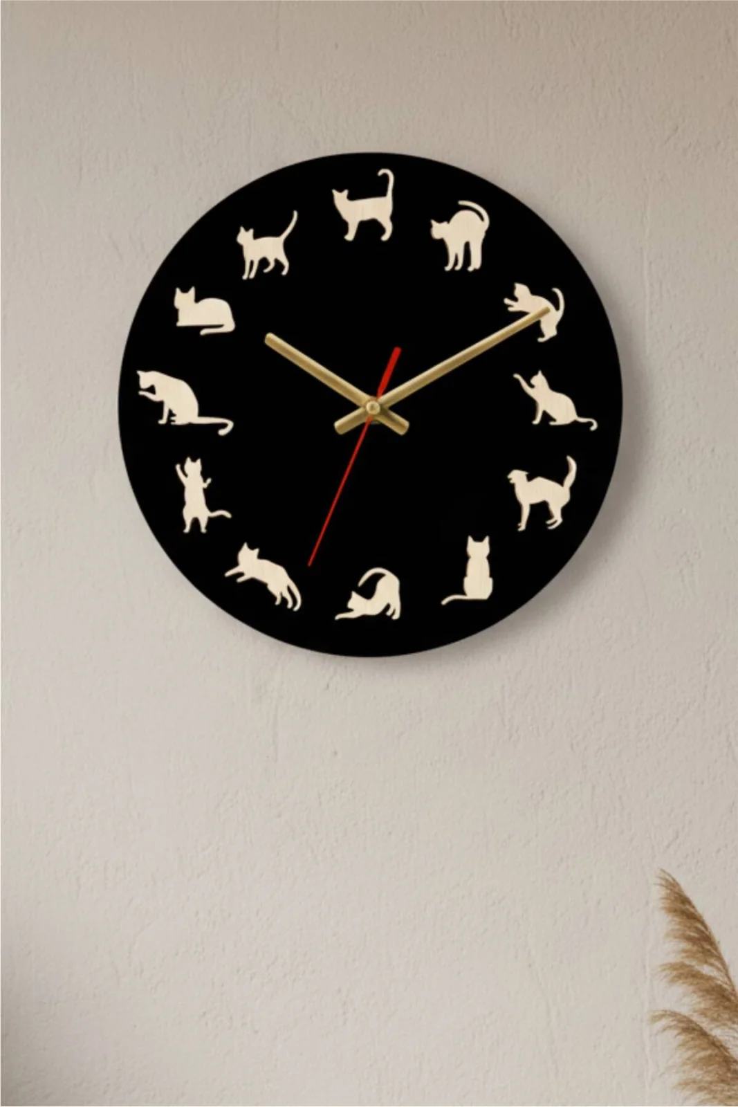 Kedi Figürlü Dekoratif Duvar Saati 40cm